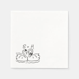 Serviette En Papier Cocktail Mariage de Coeur de Cygne tiré à la main