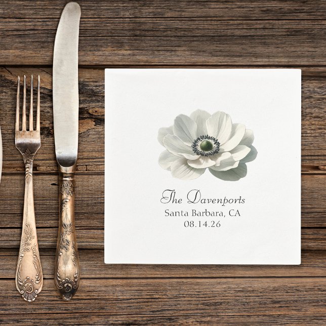 Serviette En Papier Cocktail Mariage de Fleur Anenome Élégant (Créateur téléchargé)