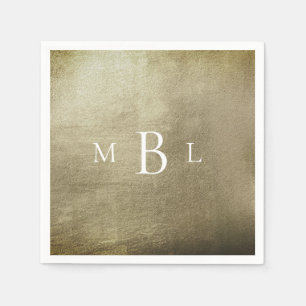 Serviette En Papier Cocktail Mariage de Monogramme blanc de Bronz méta