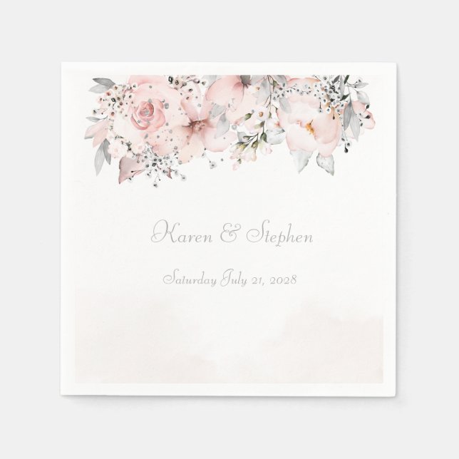 Serviette En Papier Cocktail Mariage d'Eucalyptus en argent de Peony (Devant)