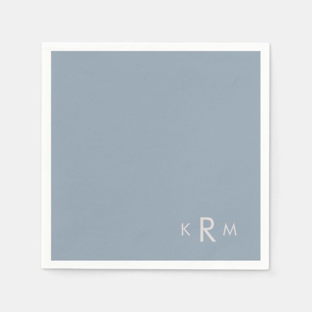 Serviette En Papier Cocktail Mariage Dusty Blue Monogram (Devant)