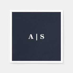 Serviette En Papier Cocktail Mariage Marine & White Monogram