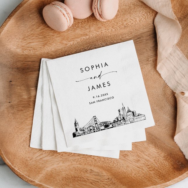 Serviette En Papier Cocktail Mariage moderne San Francisco Skyline (Créateur téléchargé)