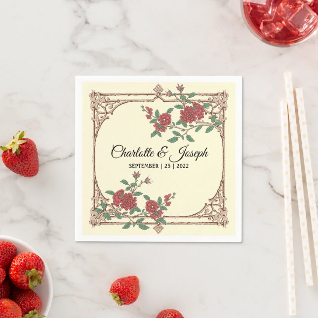 Serviette En Papier Cocktail Mariage romantique médiéval Napkin (En situation)