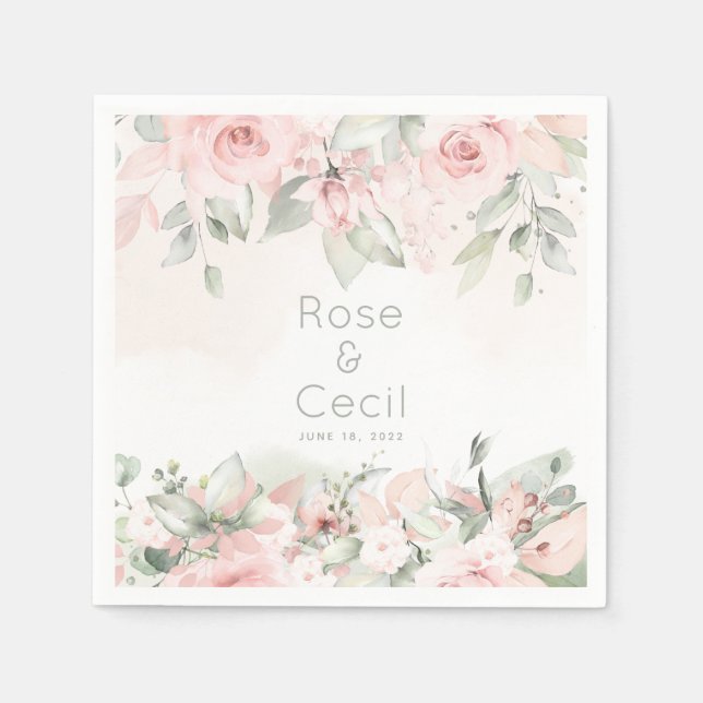 Serviette En Papier Cocktail Mariage Rose rougissant serviettes (Devant)