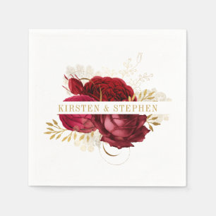 Serviette En Papier Cocktail Mariage rouge or bordeaux
