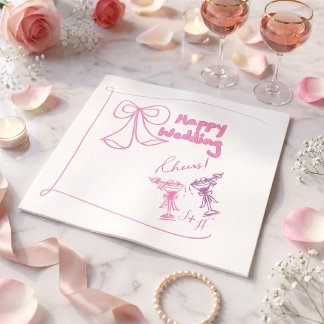 Serviette En Papier Cocktail minimaliste rose dessiné à la main avec é