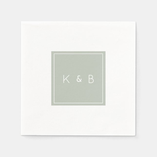Serviette En Papier Cocktail moderne Monogram Light Sage (Devant)