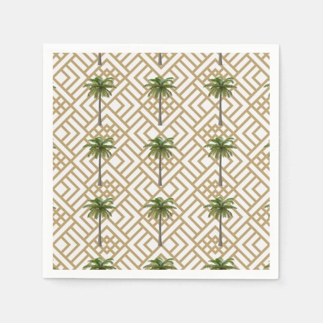 Serviette En Papier Cocktail Napkin Gold avec palmiers (Devant)