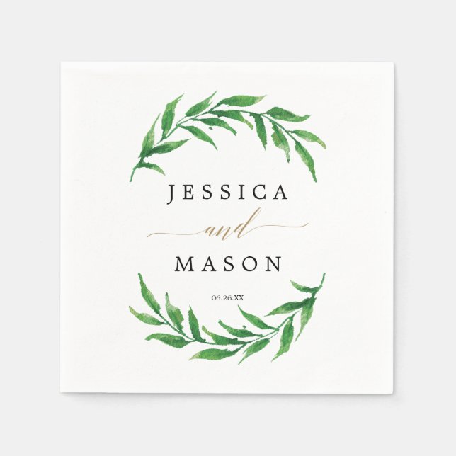 Serviette En Papier Cocktail Napkin Mariage vert (Devant)