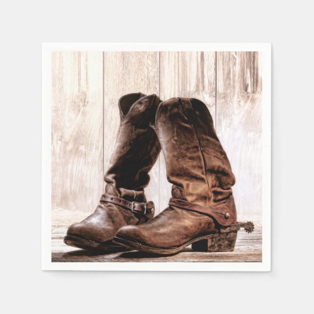 Serviette En Papier Cocktail Papier Napkin Boots Pays Rustique Ouest (Devant)