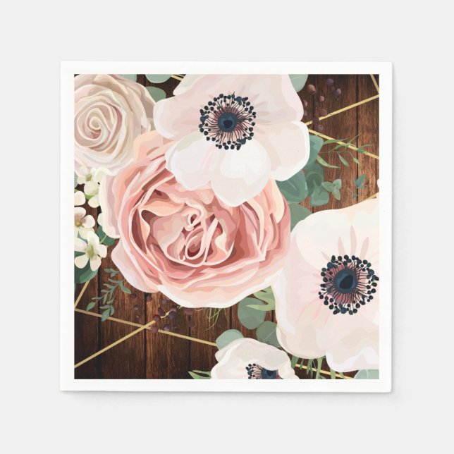 Serviette En Papier Cocktail Papier Napkin Géométrique Jardin Rose Gra (Devant)