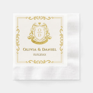 Serviette En Papier Cocktail personnalisé avec blason de mariage vinta
