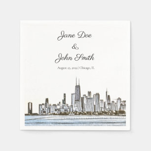 Serviette En Papier Cocktail personnalisé Chicago Skyline Napkin