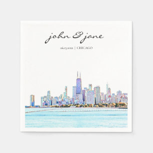 Serviette En Papier Cocktail personnalisé Chicago Skyline Napkin