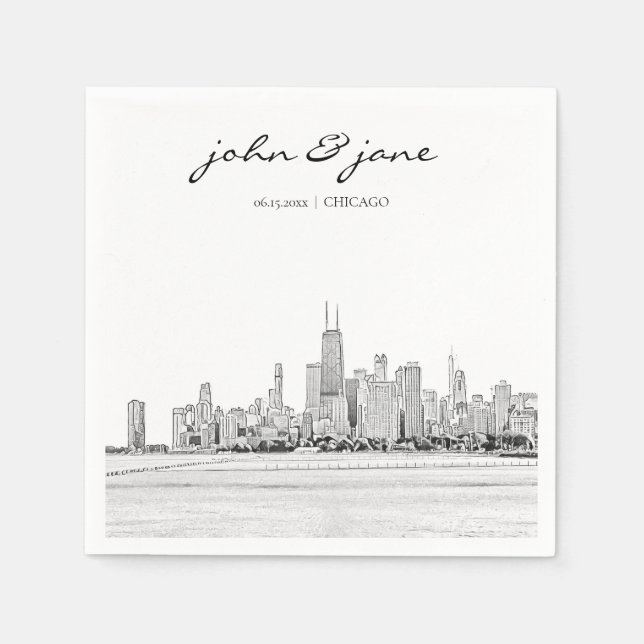 Serviette En Papier Cocktail personnalisé Chicago Skyline Napkin (Devant)