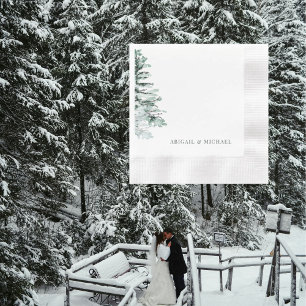 Serviette En Papier Cocktail personnalisé Mariage Woodland d'hiver