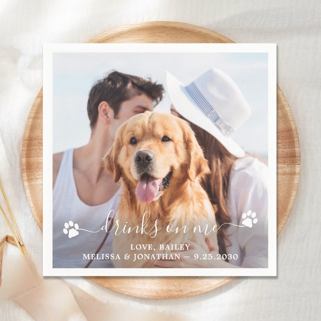 Serviette En Papier Cocktail photo personnalisé Mariage de chien (Créateur téléchargé)