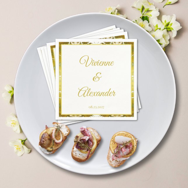 Serviette En Papier Cocktail Retro Gold Green Mariage damassé (Créateur téléchargé)