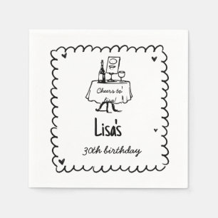 Serviette En Papier Cocktail Scribble Dessiné À La Main 30e, 40e Anniv