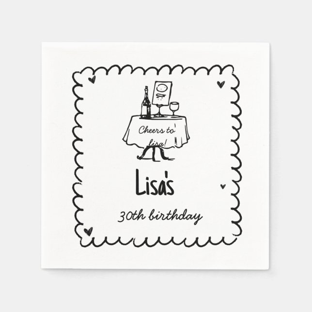 Serviette En Papier Cocktail Scribble Dessiné À La Main 30e, 40e Anniv (Devant)