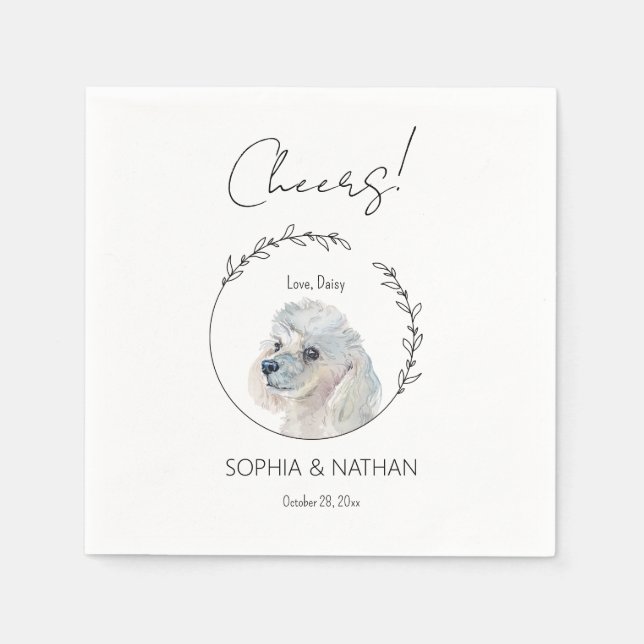 Serviette En Papier Cocktail simple Mariage de chien de caniche blanc (Devant)
