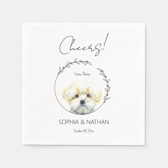 Serviette En Papier Cocktail simple Mariage de chien maltais (Devant)