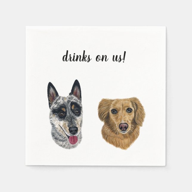 Serviette En Papier Cocktail sur mesure Napkin- Chiens (Devant)