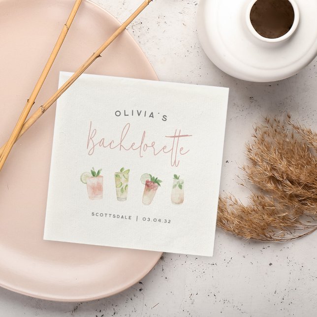 Serviette En Papier Cocktails Aquarelle Personnalisés Enterrement de V (Créateur téléchargé)