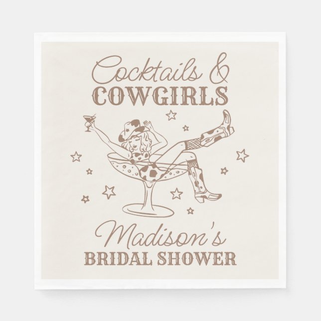Serviette En Papier Cocktails Beige et Cowgirls Fête de Mariage Rodéo (Devant)