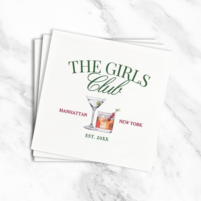 Serviette En Papier Cocktails Classy Green & Red Girl's Club (Créateur téléchargé)