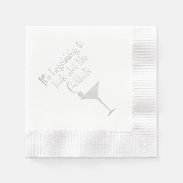 Serviette En Papier Cocktails de Noël Retro les années 50 Silver Motif (Devant)