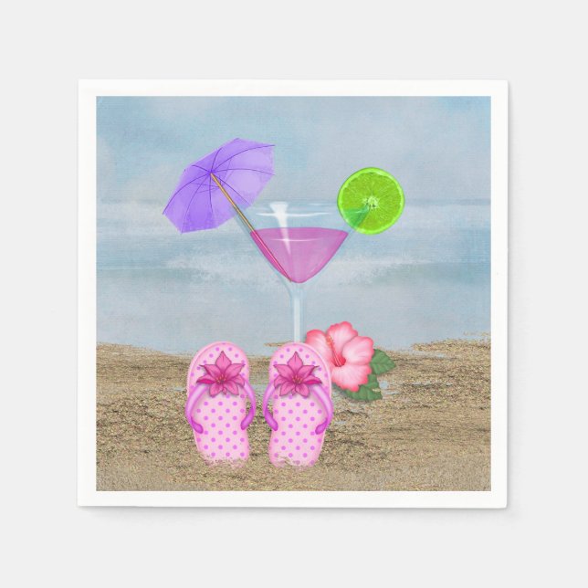Serviette En Papier cocktails d'été dans le sable (Devant)