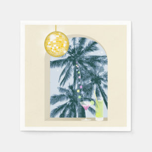Serviette En Papier Cocktails Disco Ball Palms sur Jaune