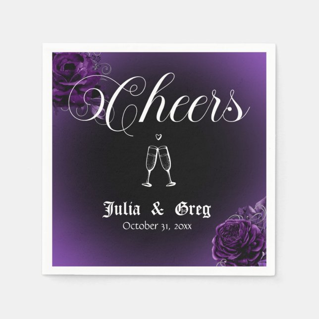 Serviette En Papier Cocktails Mariages violets et noirs (Devant)