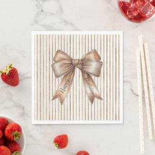 Serviette En Papier Cocoa Arc Brun Crème Rayures Anniversaire