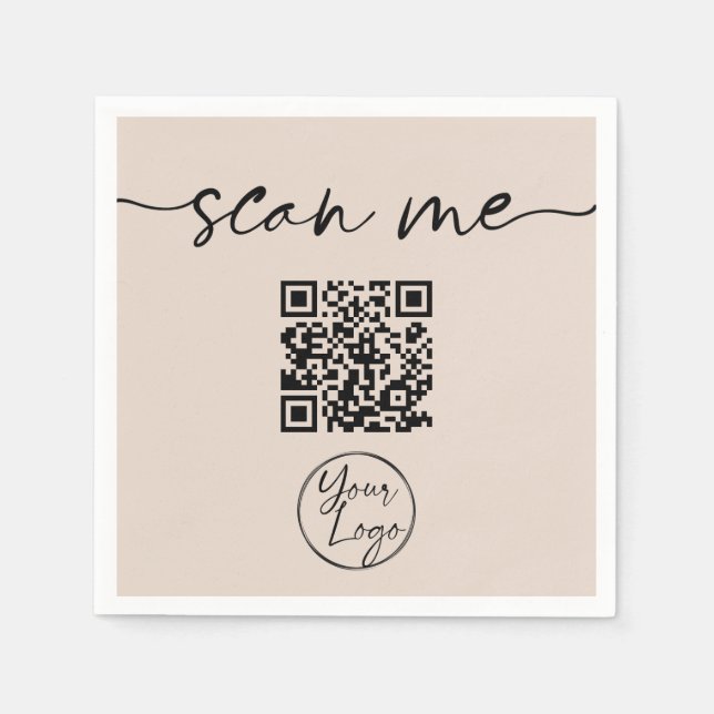 Serviette En Papier Code QR moderne élégant Tan (Devant)