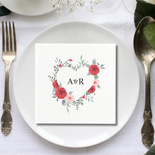 Serviette En Papier Cœur Botanique Floral en Forme de Rose Rouge pour 
