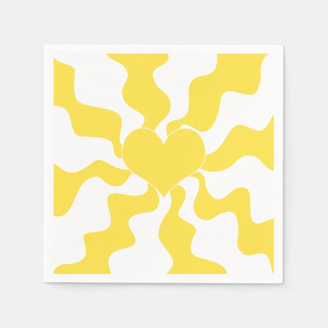 Serviette En Papier Coeur - Citron jaune et blanc (Devant)