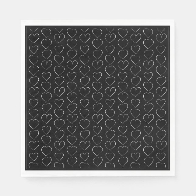 SERVIETTE EN PAPIER COEUR D'AMOUR ROMANTIQUE NAPKIN NOIR (Devant)