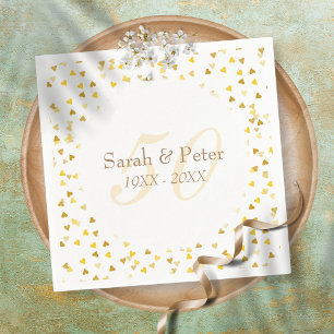 Serviette En Papier Cœur de confettis dorés pour les 50 ans de mariage