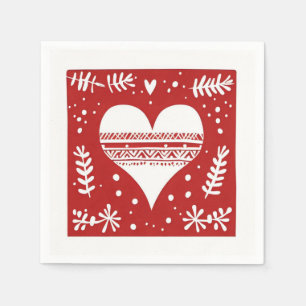 Serviette En Papier Coeur de Noël nordique rouge et blanc