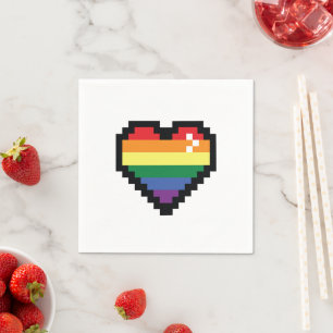 Serviette En Papier Coeur de pixel arc-en-ciel