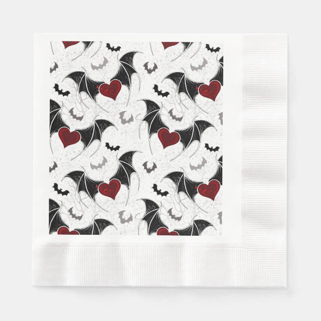 Serviette En Papier Coeur d'Halloween avec ailes de chauve-souris noir (Devant)