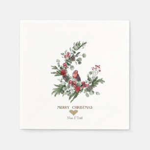 Serviette En Papier Coeur d'or, couronne Cardinal rouge Noël