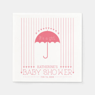 Serviette En Papier Coeur et parapluie   Papier Baby shower fille Napk