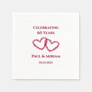 Serviette En Papier Coeur floral rose du 60e anniversaire personnalisé