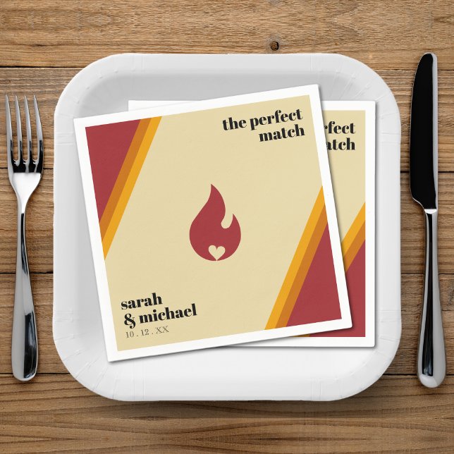 Serviette En Papier Coeur Incendie Rétro Écarté Le Mariage Parfait (Retro Fire Heart Striped The Perfect Match Wedding Napkins
)