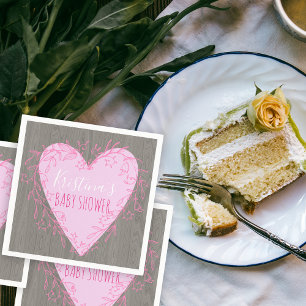 Serviette En Papier Coeur mignon avec cadre de gribouillis rose sur bo