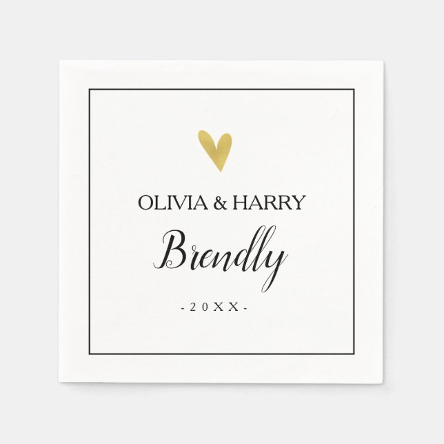Serviette En Papier Coeur or élégant | Papier Mariage blanc Napkin (Devant)